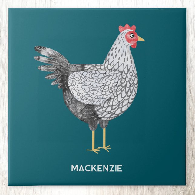 Fun Personalised Watercolor Wyandotte Chicken Tile (Ceramic tile fun watercolor painting of a Wyandotte Chicken or hen personalized with custom text)