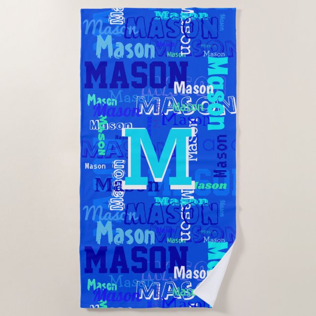 Fun Personalized and Monogrammed Boy's Beach Towel (Front)