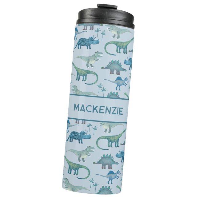Fun Personalized Dinosaur Pattern Thermal Tumbler (Personalized name fun dinosaur pattern thermal tumbler)