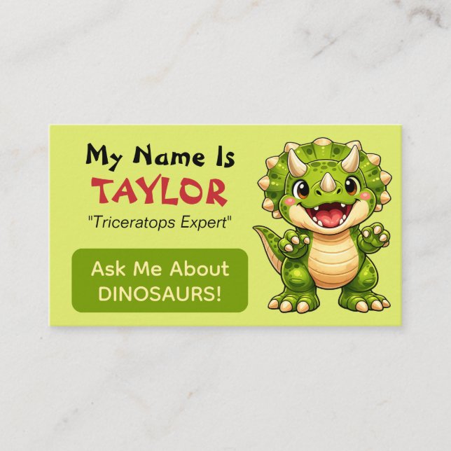 Fun Personalized Kids Dinosaur Theme  Calling Card (Front)