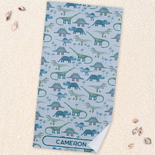 Fun Personalized Name Dinosaur Pattern Beach Towel