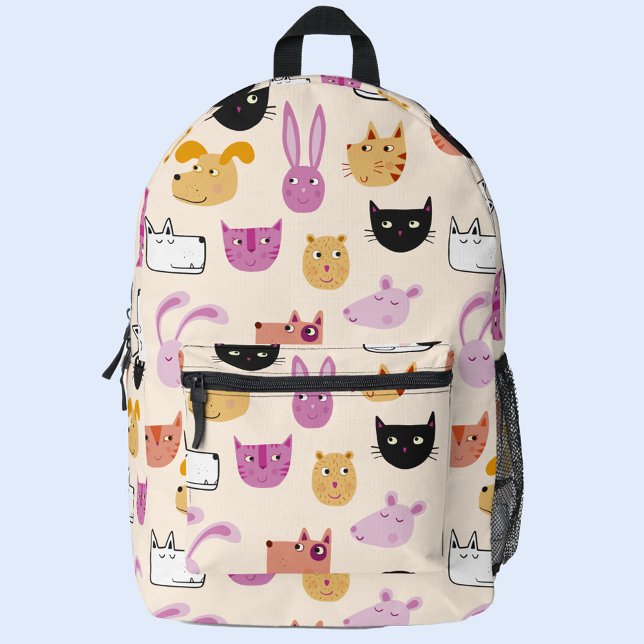 Fun Pet Animal Printed Backpack (Cute pet animal backpack with cat, dog, mouse, rabbit, guinea pig or hamster characters)