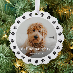 Fun Pet Paw Print Naughty Photo Christmas Holiday Tree Decoration Card