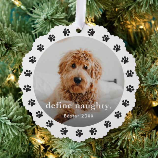 Fun Pet Paw Print Naughty Photo Christmas Holiday Tree Decoration Card (Insitu (Tree))