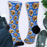 Fun Pet Photo Paw Prints Custom Blue Pattern Dog Socks<br><div class="desc">Capture Memories with Every Step Introducing the Personalised Dog Photo Socks – the ultimate gift for dog lovers and a heartfelt way to keep your furry friend close, even when they're not around. These socks are perfect for creating a collage of your favourite dog photos, allowing you to showcase your...</div>
