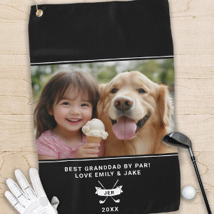Fun Photo Best Granddad By Par Golfer Modern Black Golf Towel