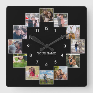 Fun Photo Collage Couple's Black Large Clock