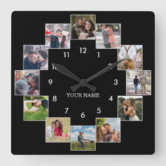 Fun Photo Collage Couple's Black Large Clock