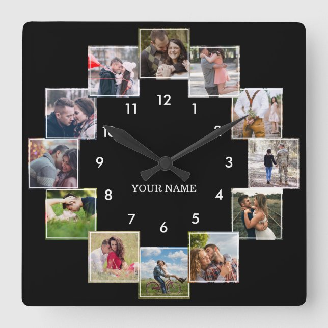 Fun Photo Collage Couple's Black Large Clock (Front)