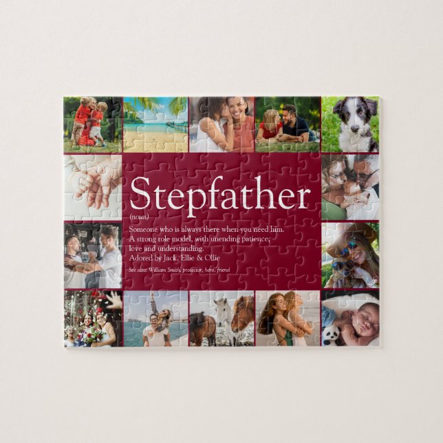 Fun Photo Collage Stepfather Stepdad Quote Jigsaw Puzzle (Horizontal)