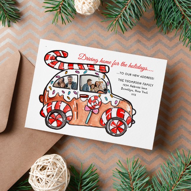 Fun Photo Gingerbread Car New Home for the Holiday Card (Creator Uploaded)