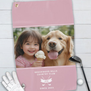 Fun Photo Modern Monogrammed Golfer Club Pro Pink  Golf Towel