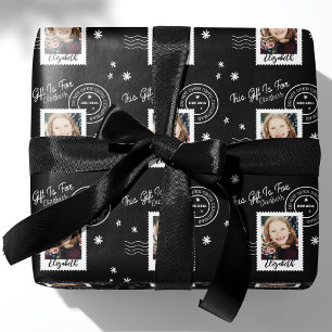 Fun Photo Stamp Gift Identifier Open On Christmas Wrapping Paper