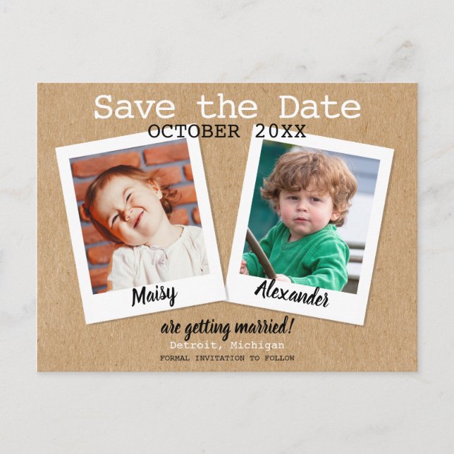 Fun Photos Save the Date Wedding Rustic Postcard (Front)