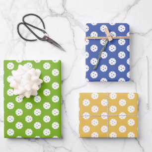 Fun Pickleball Pattern Blue Green Orange Wrapping Paper Sheet