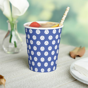 Fun Pickleball Pattern Blue White Sports Balls Paper Cups