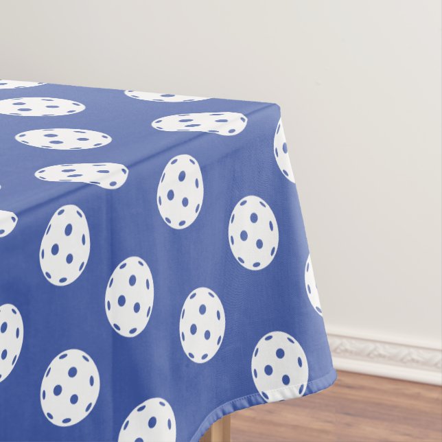 Fun Pickleball Pattern Blue White Sports Balls Tablecloth (In Situ)
