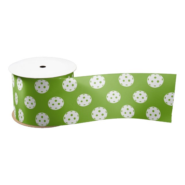 Fun Pickleball Pattern Green White Satin Ribbon (Spool)