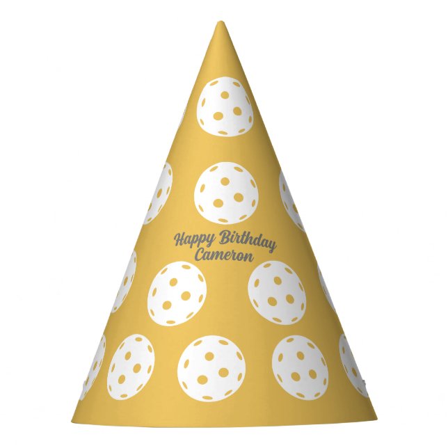 Fun Pickleball Pattern Personalised Text Party Hat (Front)