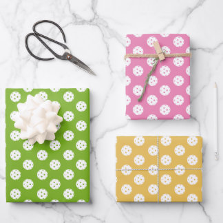 Fun Pickleball Pattern Pink Green Orange Wrapping Paper Sheet