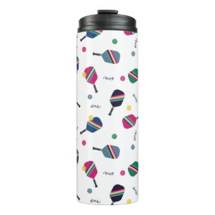 Fun Pickleball Sport Striped Paddle Dink Blue Ther Thermal Tumbler