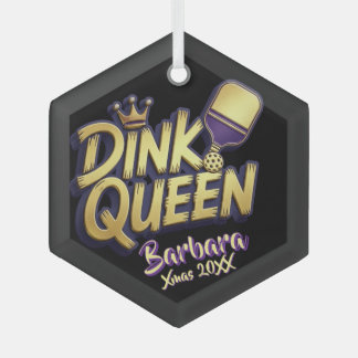 Fun Pickleball Sports Dink Queen Quote Custom Name Glass Tree Decoration