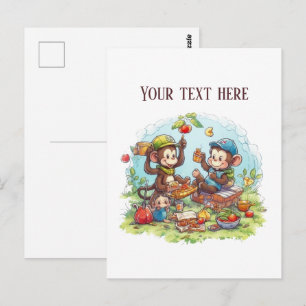 Fun picnic monkeys add text postcard