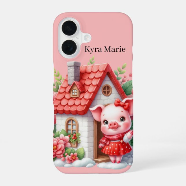 Fun pig lovers add your name  iPhone 16 case (Back)
