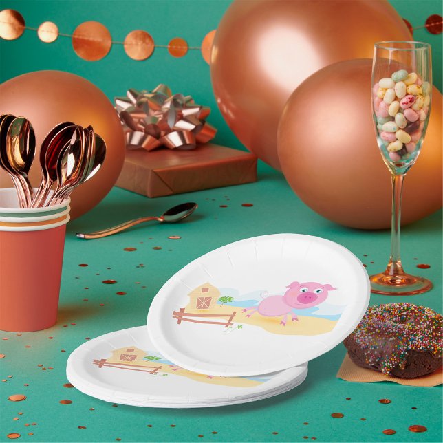 Fun Pig on Farm with Barn and Fence Paper Plate (Creator Uploaded)