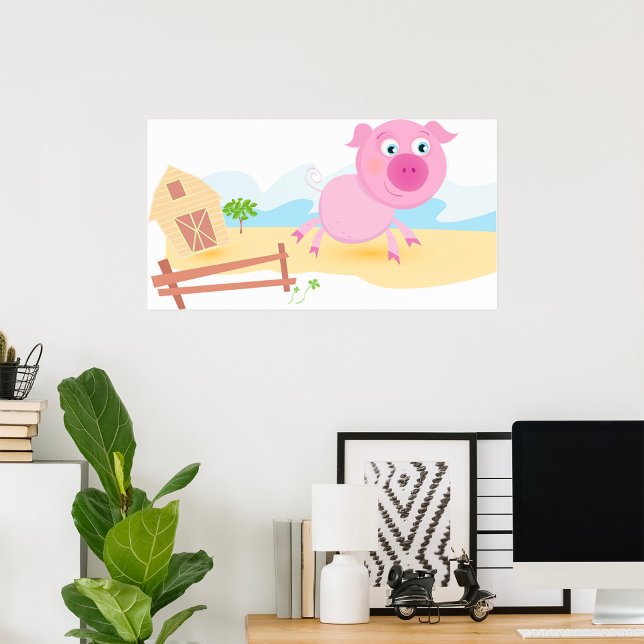 Fun Pig on Farm with Barn and Fence Poster (Creator Uploaded)