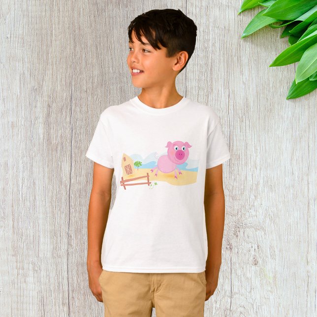 Fun Pig on Farm with Barn and Fence T-Shirt (Creator Uploaded)