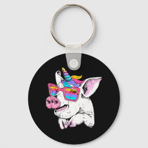 Fun Pig Piglet Unicorn Horn Glasses Cute Farm Hall Key Ring