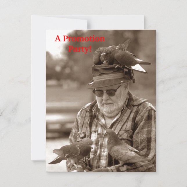 Fun Pigeons Birds on Man Work Promotion Invitation (Front)