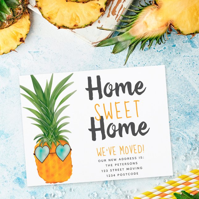 Fun pineapple home sweet home moving announcement postcard (Creator Uploaded)