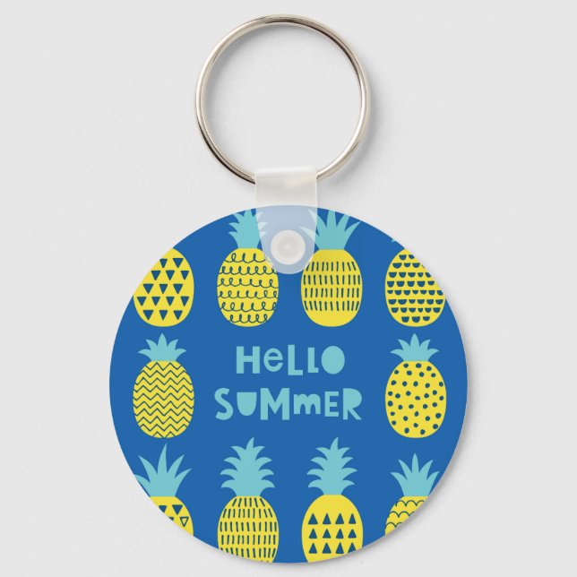 Fun Pineapple Vintage Card Design Key Ring (Front)