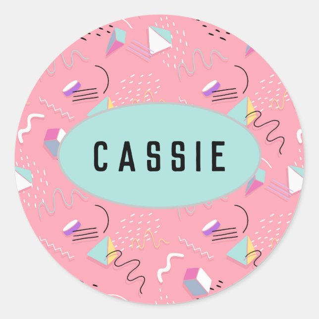 Fun Pink 1990s Throwback Graphics Classic Round Sticker (Front)