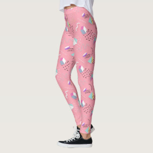 Fun Pink 1990s Throwback Graphics Leggings