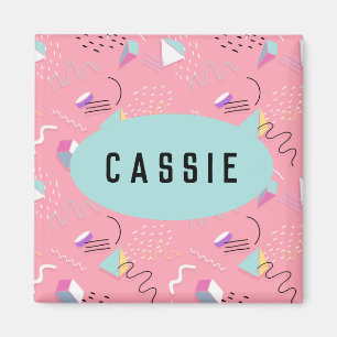 Fun Pink 1990s Throwback Graphics Magnet