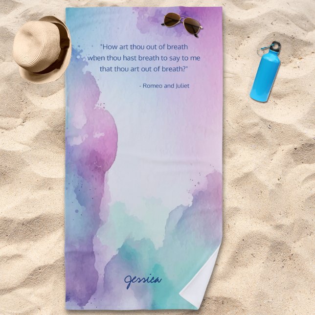 Fun Pink and Blue Pastel Watercolor Quote Beach Towel (Creator Uploaded)