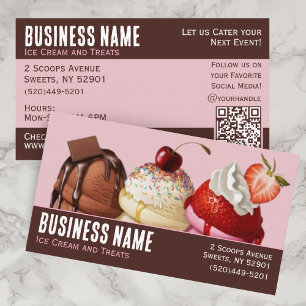 Fun Pink and Brown QR Code  Ice Cream Business Card
