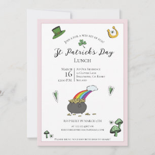 Fun Pink and Green St Patricks Day Lunch Invitation