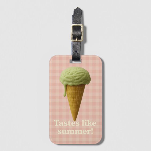 Fun pink and green summer luggage tag (Front Vertical)