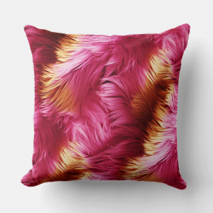 Fun Pink and Orange faux monster fur texture Cushion
