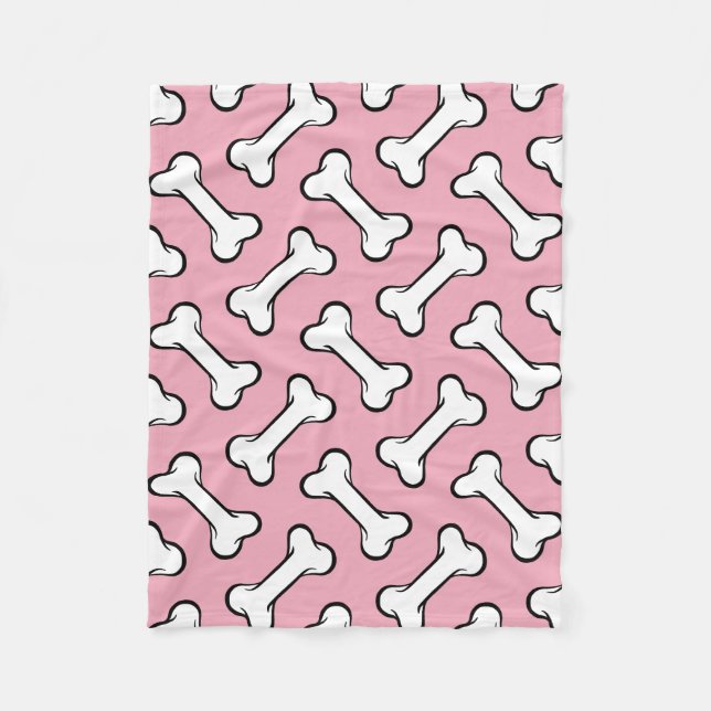 Fun Pink and White Bones Pattern Dog Blanket (Front)