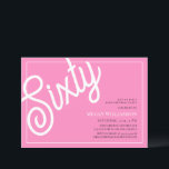 Fun Pink and White Script 60th Birthday Invitation<br><div class="desc">Elegant Fun Pink and White Script 60th Birthday Invitation
Your guests will know that this will be a special party by just looking at this invitation!</div>