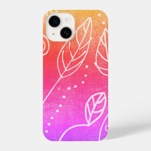 fun pink and yellow abstract art leaf design iPhone 14 case