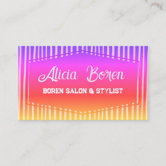 fun pink and yellow stripes patterned stylist   business card (Front)