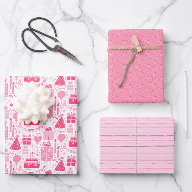 Fun Pink Birthday Wrapping Paper Sheet (Front)