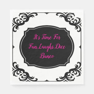 Fun Pink Black White Bunco Dice Party Napkin