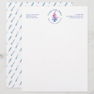 Fun Pink & Blue Marble Bakery Cake & Tools Logo Custom Letterhead